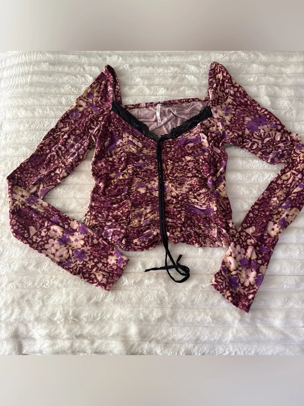 Free People Floral Ruched Corset Top Purple Cottagecore Fairy Grunge Size M